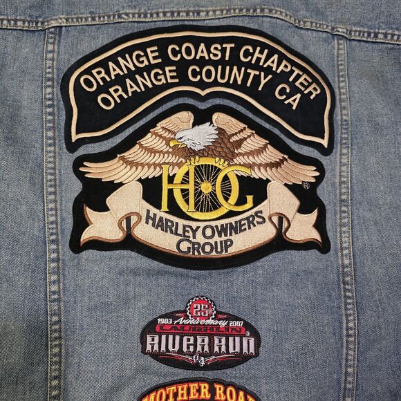 Vintage Levis 70507 Trucker Cutoff Vest Jacket Mens 2XL Biker Patches And Pins - Picture 10 of 12